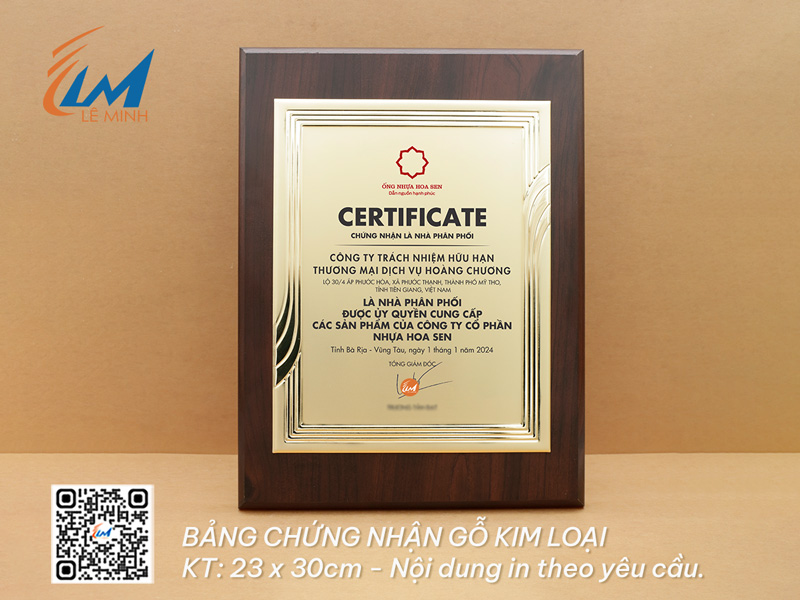 BẢNG CHỨNG NHẬN CAO CẤP