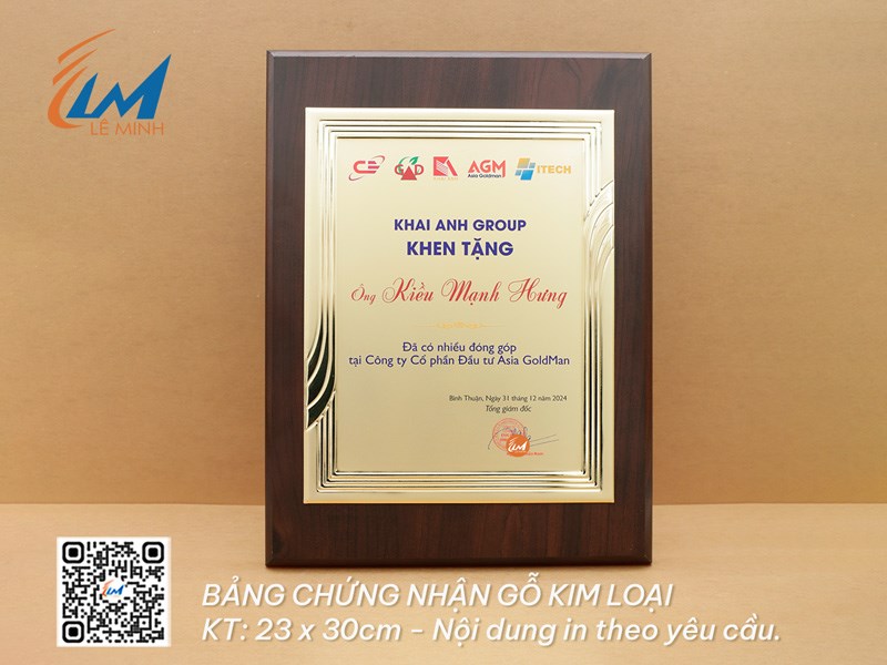 BẢNG CHỨNG NHẬN CAO CẤP