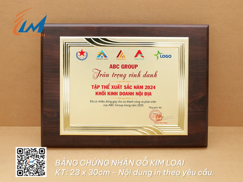 BẢNG CHỨNG NHẬN CAO CẤP