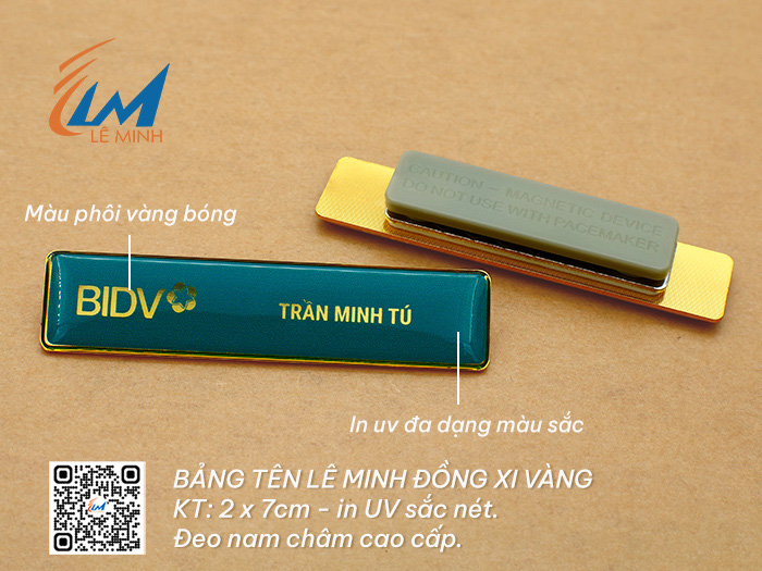 LÀM BẢNG TÊN ĐEO ÁO BẰNG ĐỒNG XI IN UV