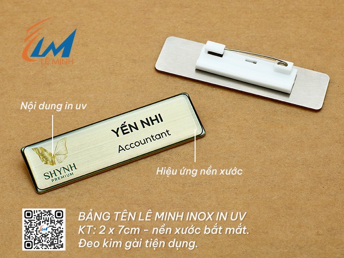 LÀM BẢNG TÊN ĐEO ÁO BẰNG INOX IN UV