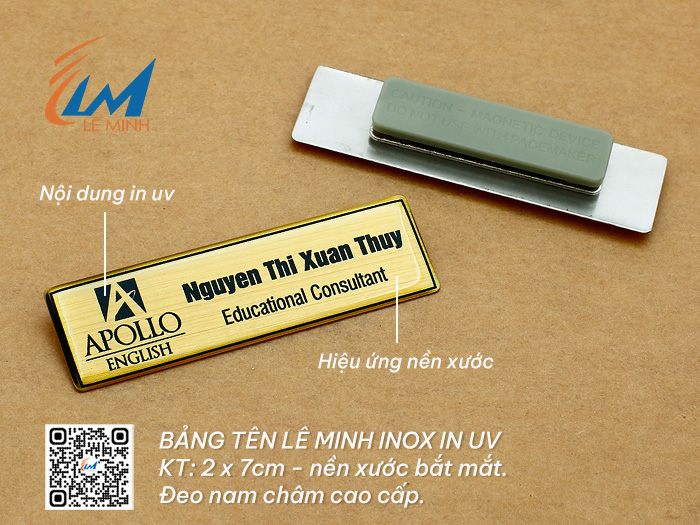 LÀM BẢNG TÊN ĐEO ÁO BẰNG INOX IN UV