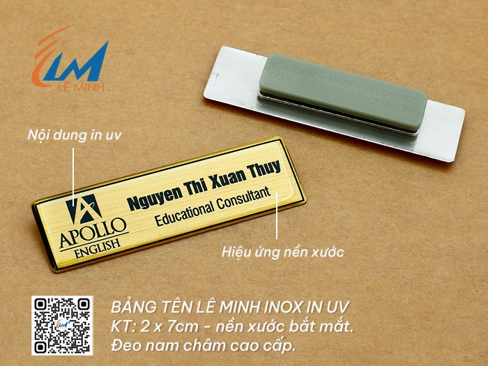 LÀM BẢNG TÊN ĐEO ÁO BẰNG INOX IN UV