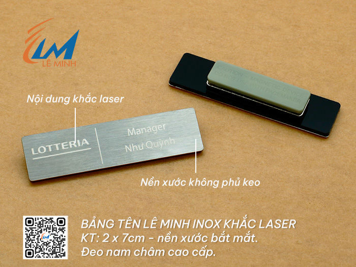 LÀM BẢNG TÊN ĐEO ÁO BẰNG INOX ĂN MÒN, KHẮC LASER