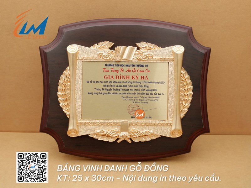 BẢNG VINH DANH GỖ ĐỒNG