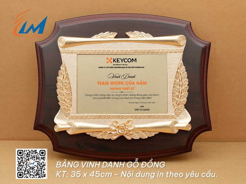 BẢNG VINH DANH GỖ ĐỒNG 35CM X 45CM