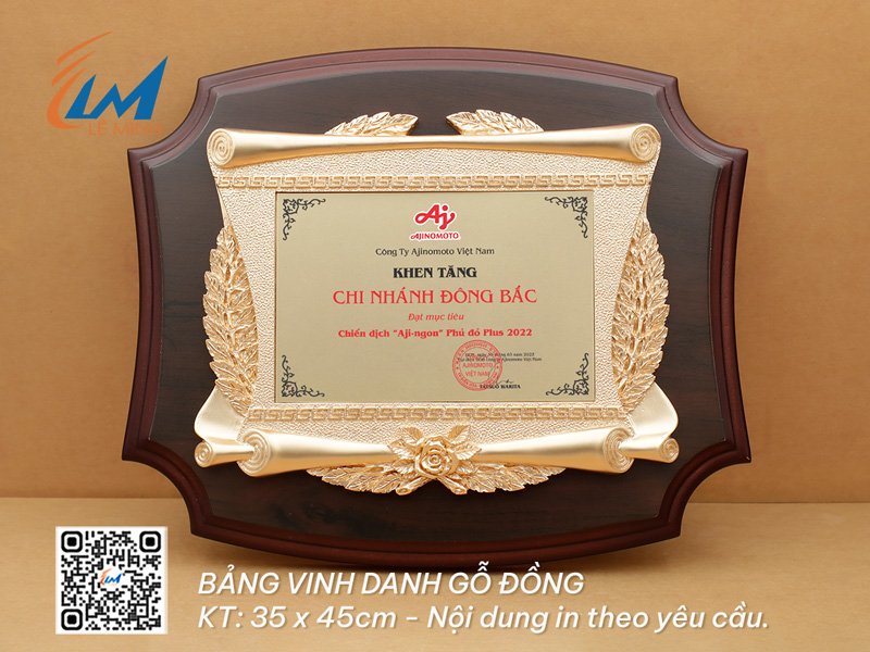 BẢNG VINH DANH GỖ ĐỒNG 35CM X 45CM