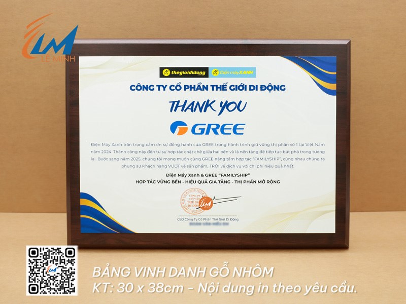 Sản xuất bảng vinh danh gỗ nhôm